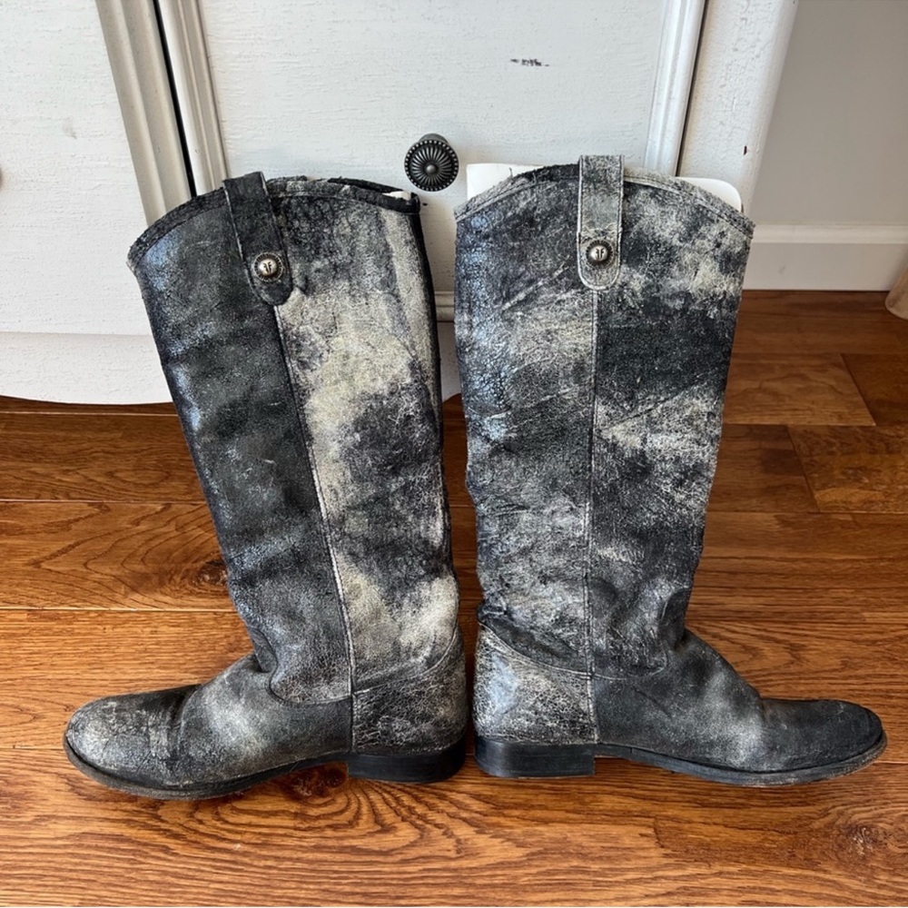 Frye Black and Gray glazed distressed crackle boots Melisa Festival Boho - Picture 15 of 16
